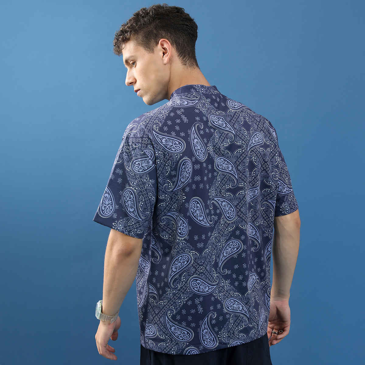Highlander Unisex Abstract Printed Slim Fit T-Shirt | Blue - S