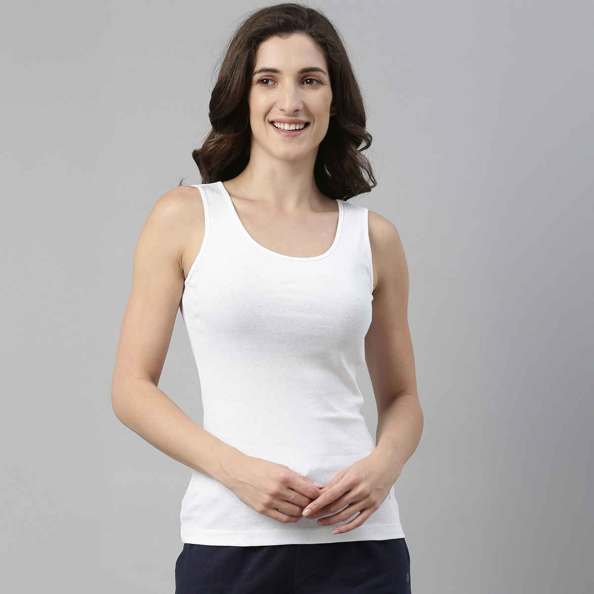 Enamor Women's E025 Slim Fit Tank Top|Stay New Finish | White-M