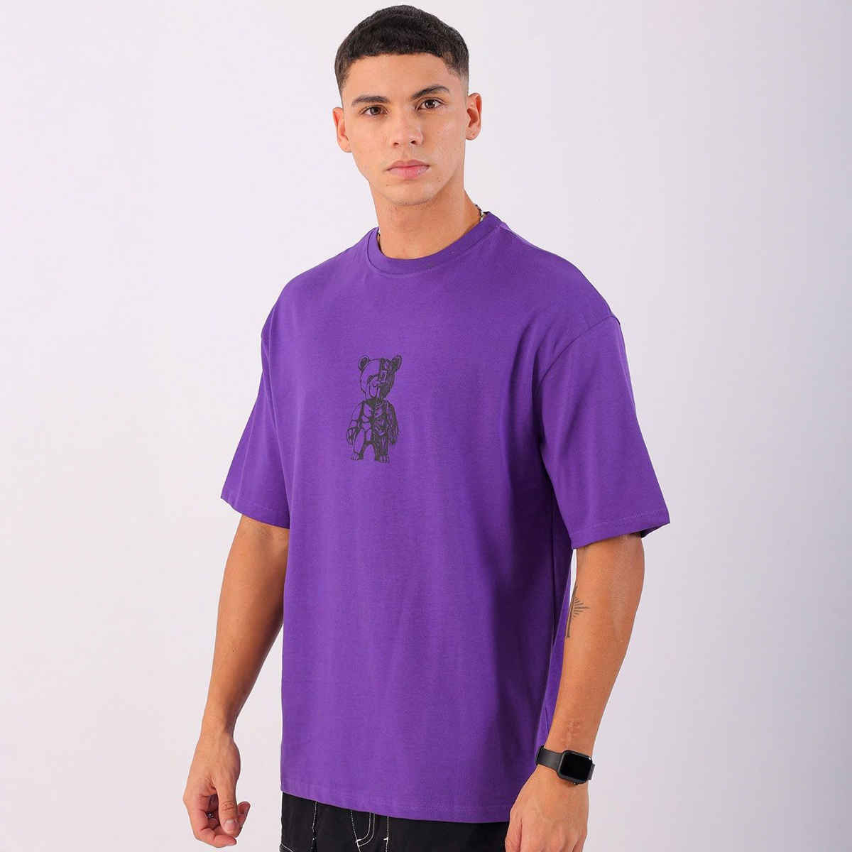 The Indian Garage Co Men's Casual Boxy Placement Print T-shirt | 1023-Mtee-165-3 | Dusted Grape - XL