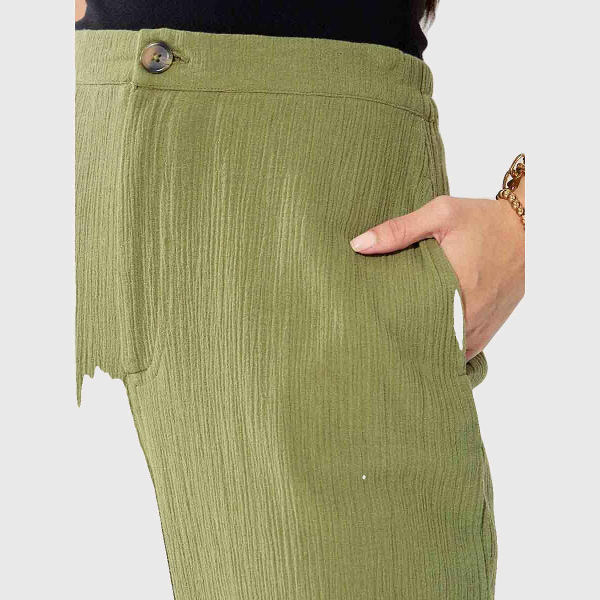 Styli Women's Straight Leg Solid Trouser with Mid Rise and Cotton Fabric | Sage Green - 34