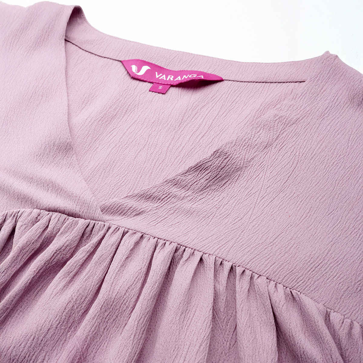 Varanga Women's Empire Gathered Details A-Line Kurta Paired with Tonal Bottom | Pink - S