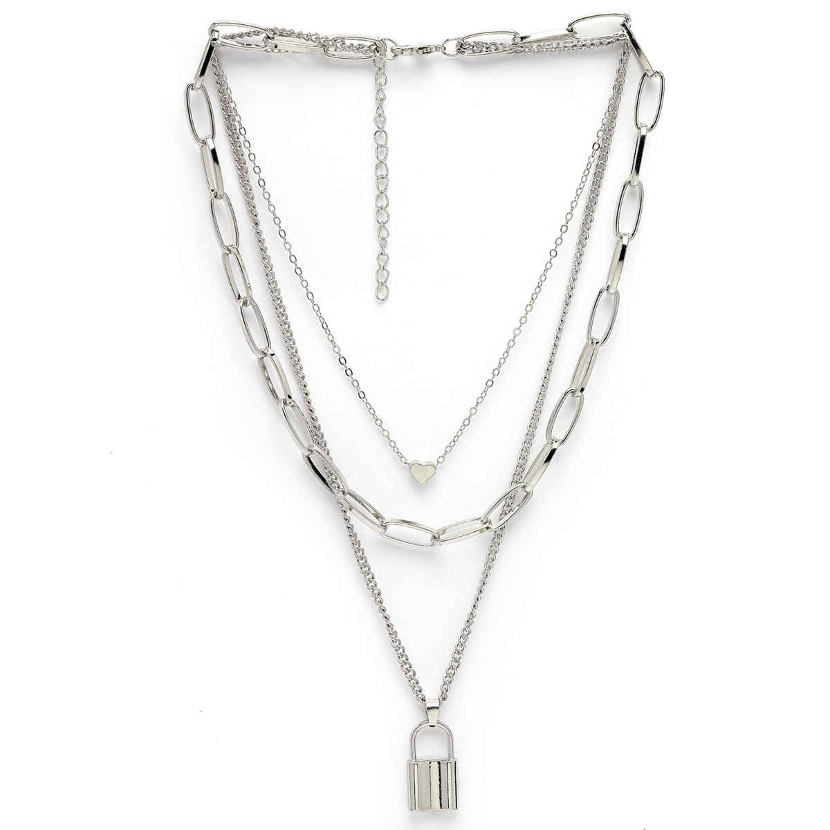 Scintillare By Sukkhi Western Style Rhodium Plated Silver Heart Lock Pendant Necklace