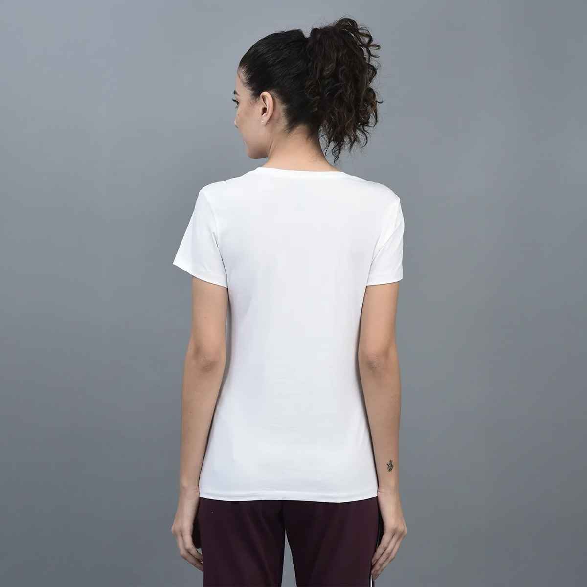 Dollar Women Round Neck T-shirt - White | Stretchable Cotton | L