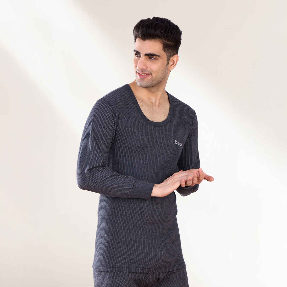 Lux Inferno Round Neck Full Sleeve Thermal Top for Men | Charcoal | 90 | Size L