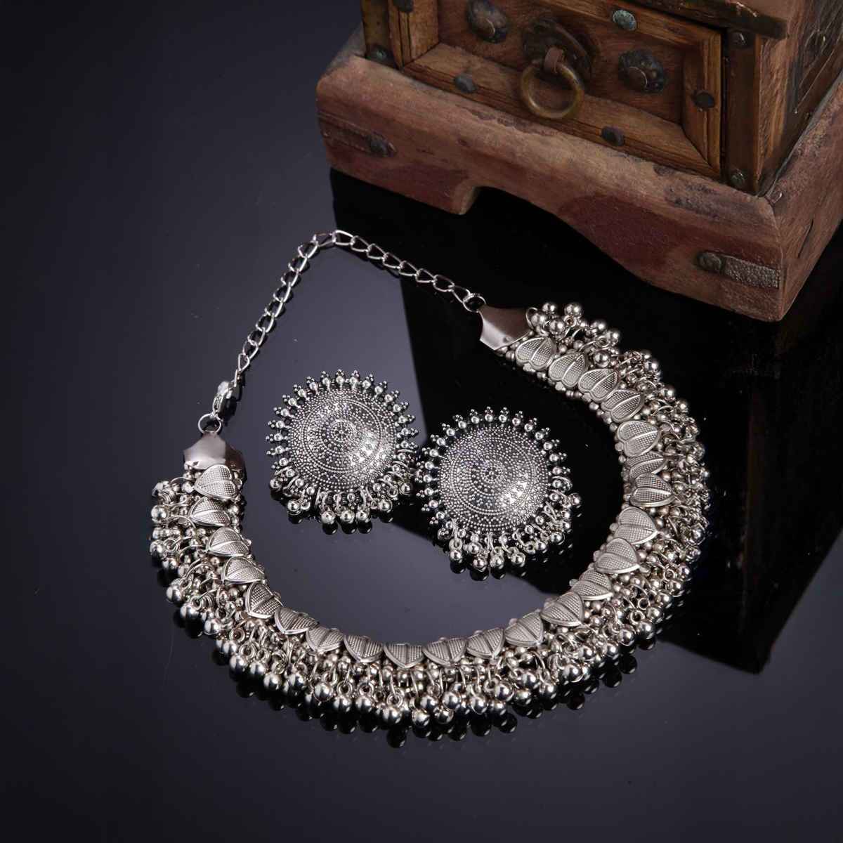 Shining Diva Fashion Stylish Traditional Oxidised Silver Necklace Jewellery Set for Women | 13157s