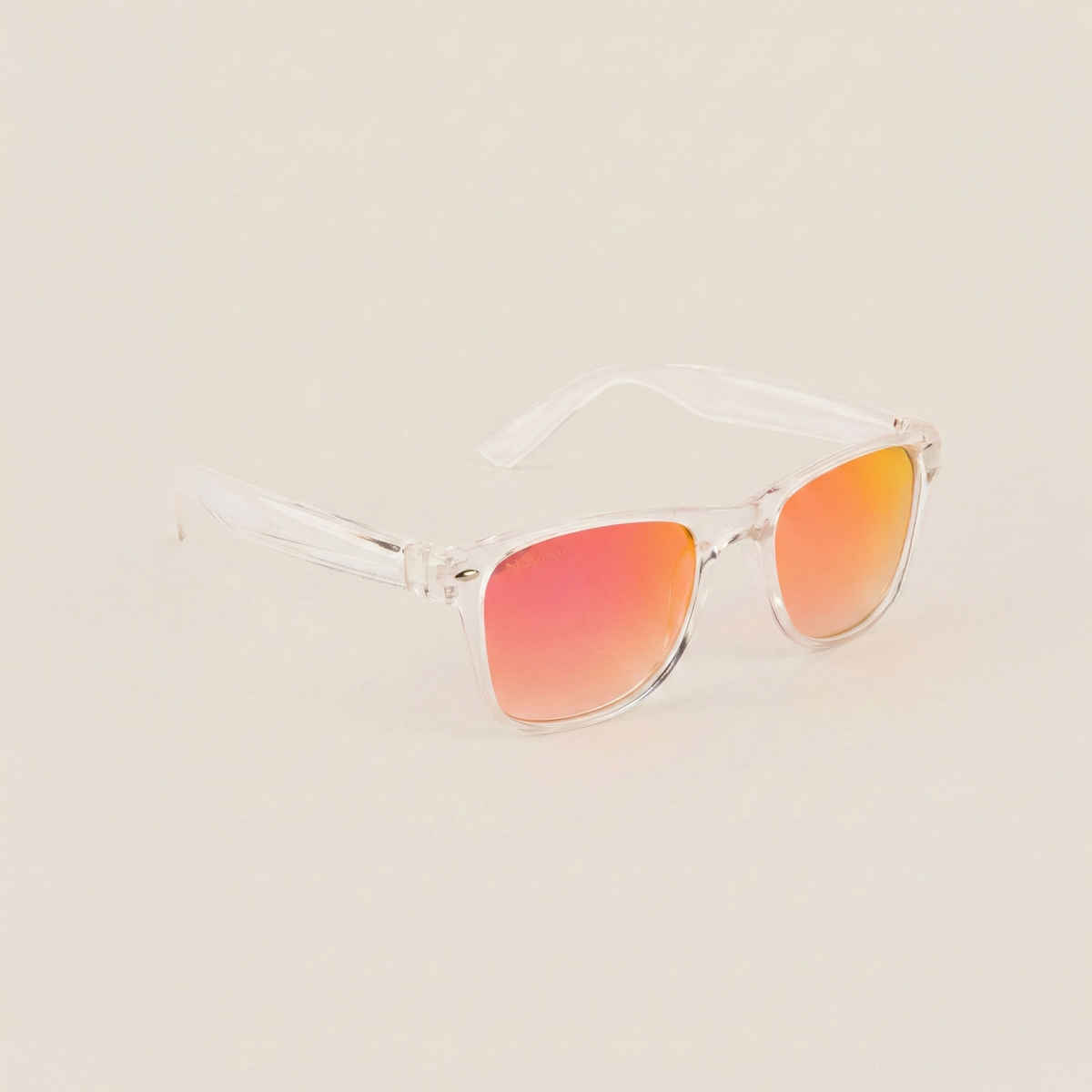 NuVew Unisex Wayfarer Mirrored Sunglasses | Clear & Red Golden | Medium