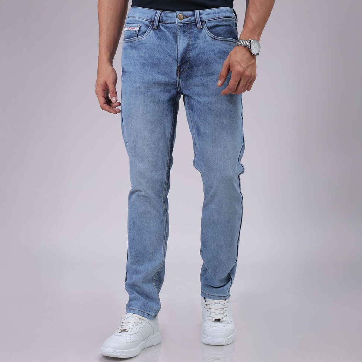The Indian Garage Co Men's Slim Fit Solid Casual | Blue - 30