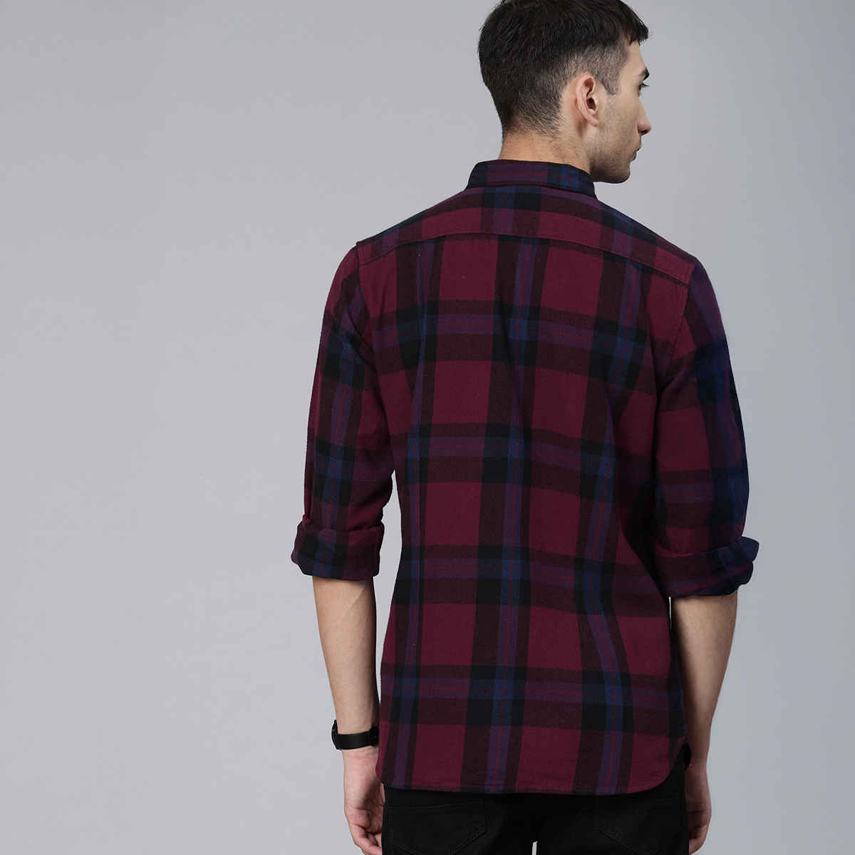 The Bear House Men Slim Fit Flannel Button-Down Casual Shirt - Uber | Maroon | L