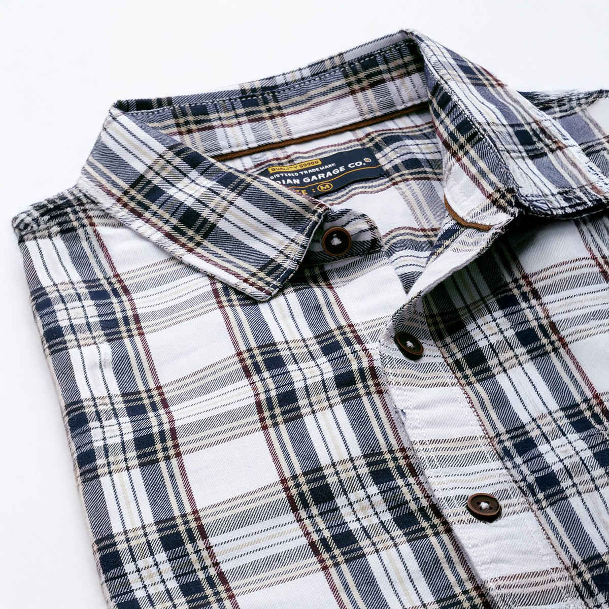 The Indian Garage Co Men's Regular Fit Checkered Casual Shirt | White - M