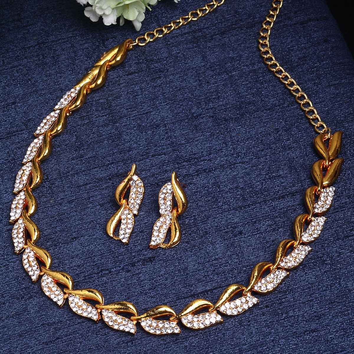 Zeneme Gold Plated Cubic Zirconia Necklace Set Jewellery With Earrings Jewellery For Women & Girls