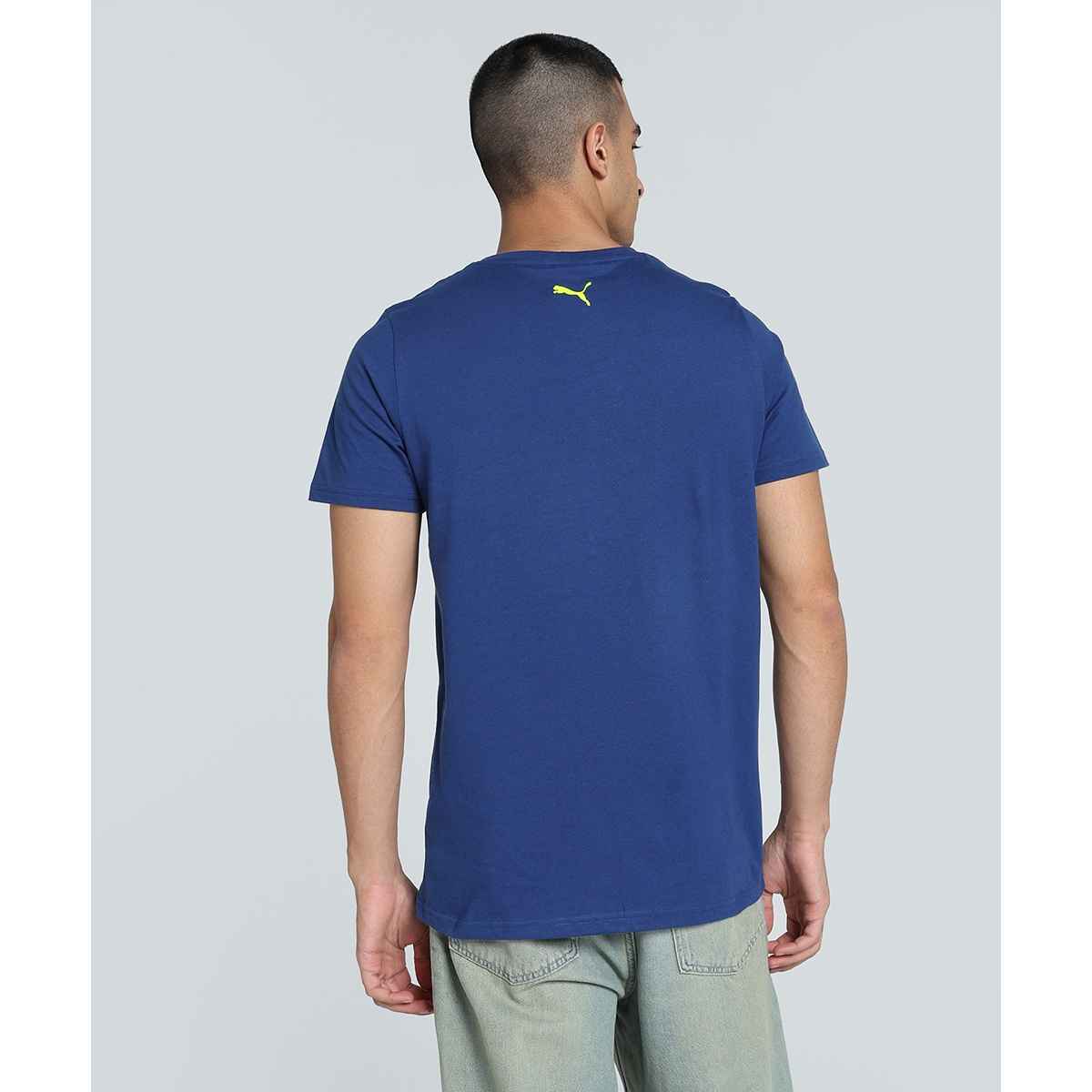 Puma Men's T-Shirt Striped Logo Graphic - Blue | S