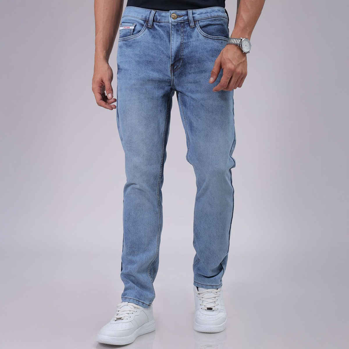 The Indian Garage Co Men's Slim Fit Solid Casual | Blue - 36