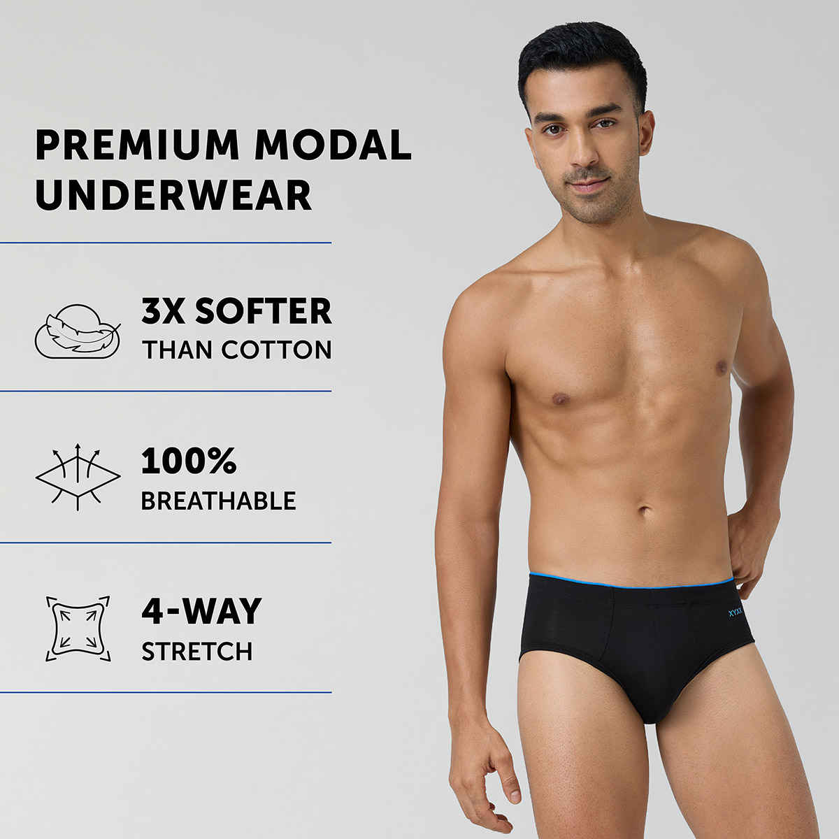 XYXX Men's Uno Modal Briefs pack of 2, Black & Heather Grey| S