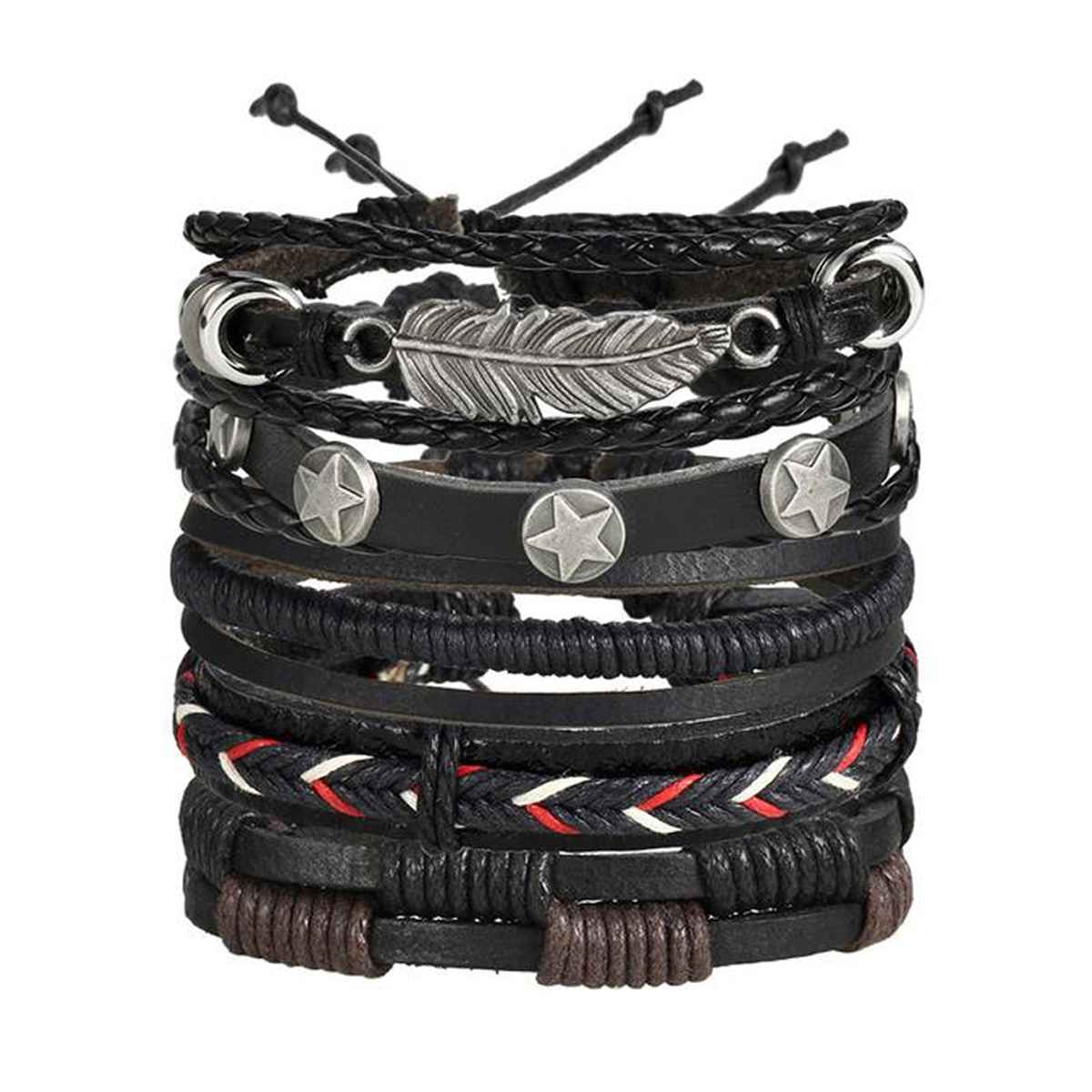 Jewels Galaxy Multi Stranded Bracelet For Men (Black) (1 Pack 5 Bracelets)