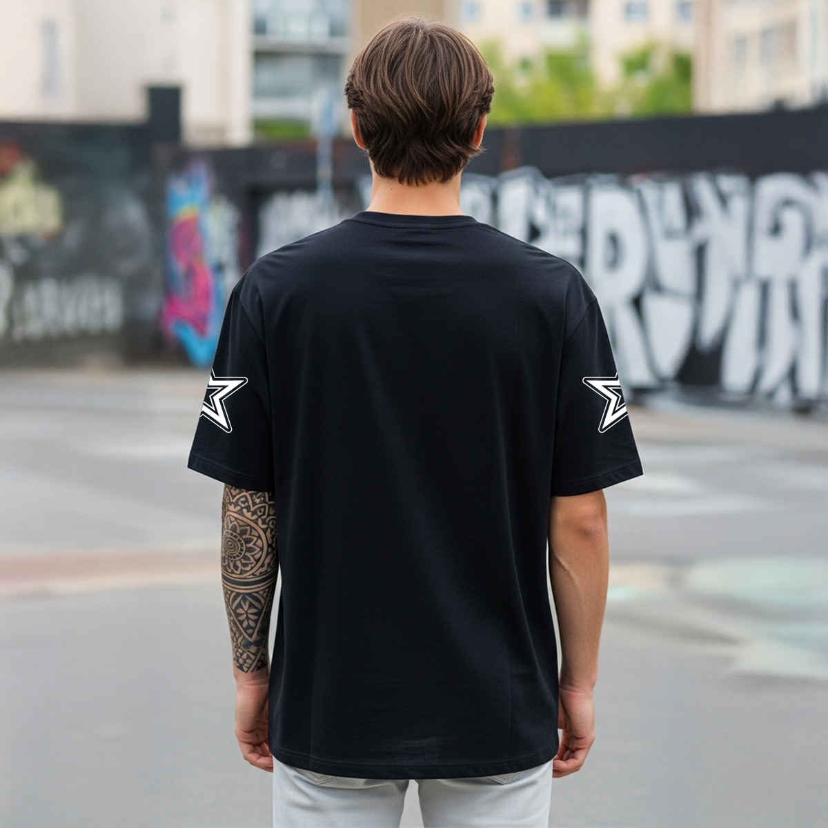 BENNY BROOKS Men's Round Neck half sleeve Oversized T-shirt |AA(ARN)BLACK43 | Black - XL