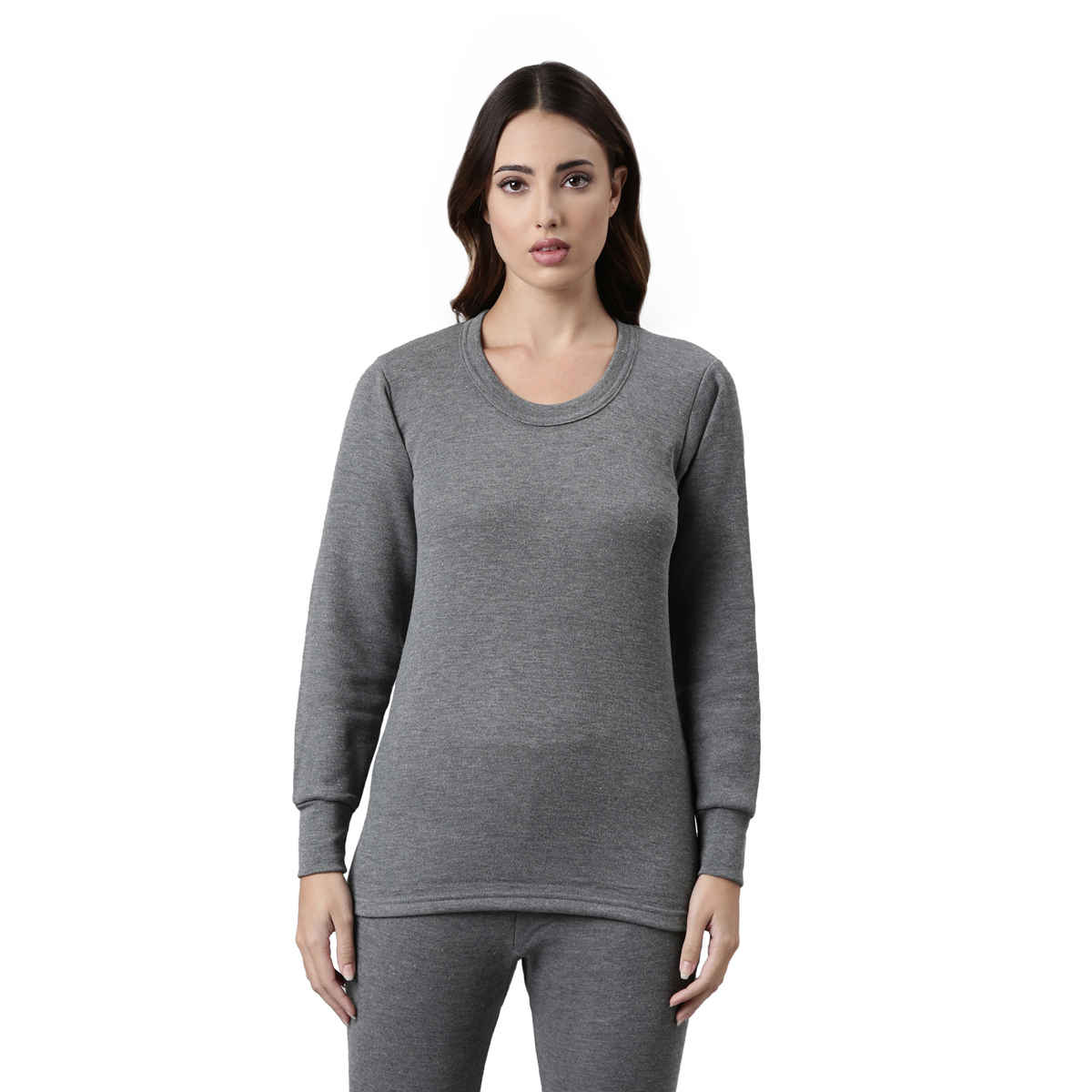 Rupa Thermocot Volcano Thermal Top For Women | Round-Neck | Full Sleeve | Anthra Melange - Small