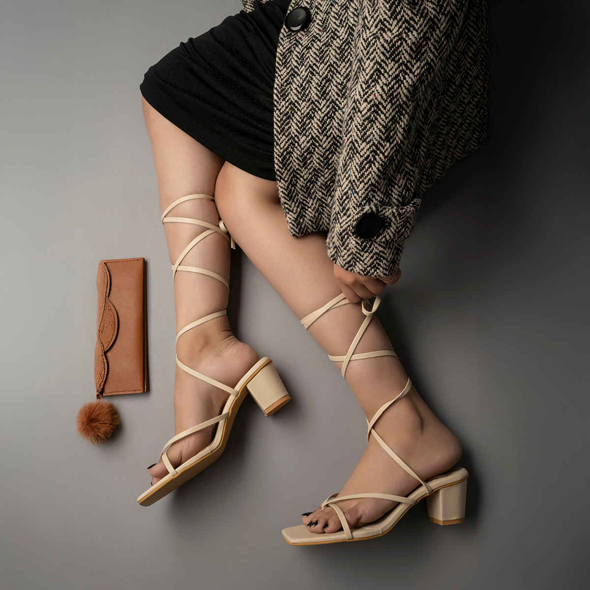 Shoetopia Stylish Tie-up Cream Heeled Sandals Women | UK 5