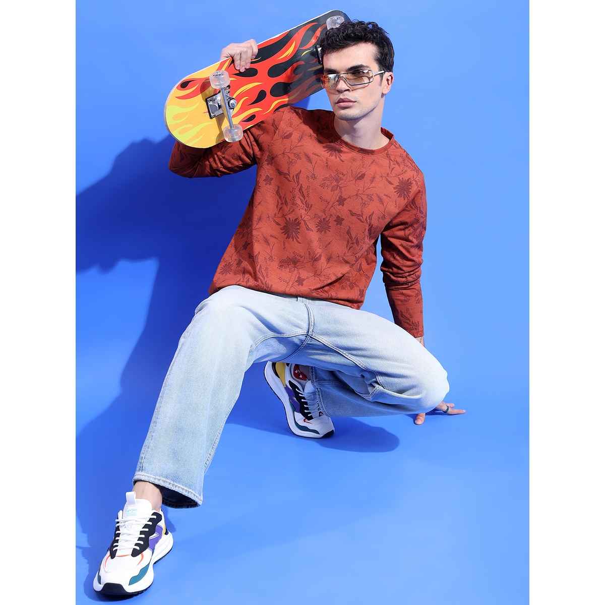 Ketch Men Relaxed Fit Floral Printed Long Sleeves T-Shirt | Brown | M