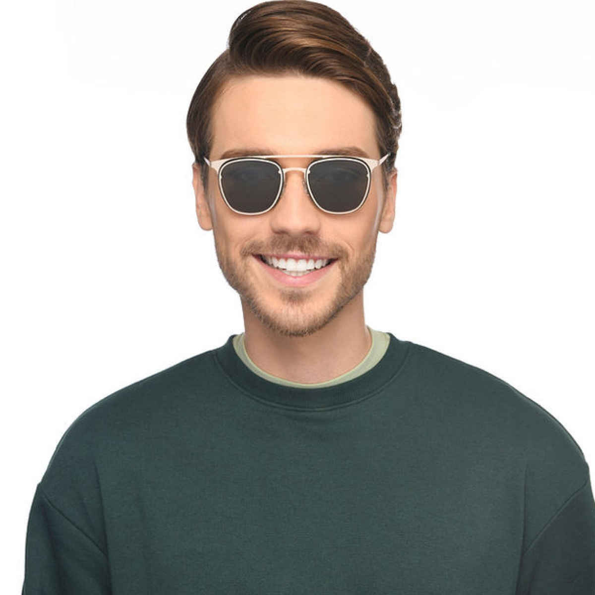 Vincent Chase By Lenskart Unisex Solid Metal Square Sunglasses | Golden and Green - S
