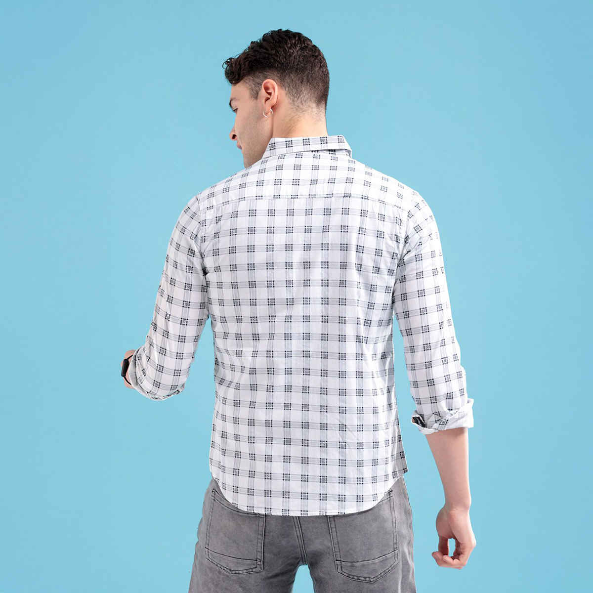 The Indian Garage Co Men's Slim Fit Checkered Casual Shirt | White - 2XL