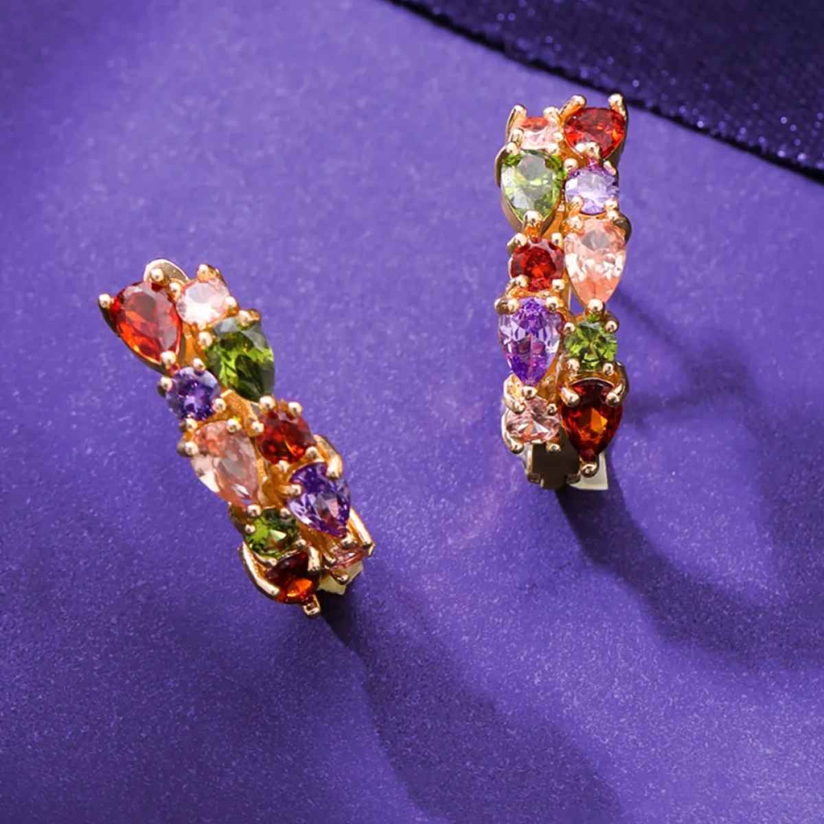 Yellow Chimes Gold-Toned Contemporary Cz Studded Hoop Studs Earrings