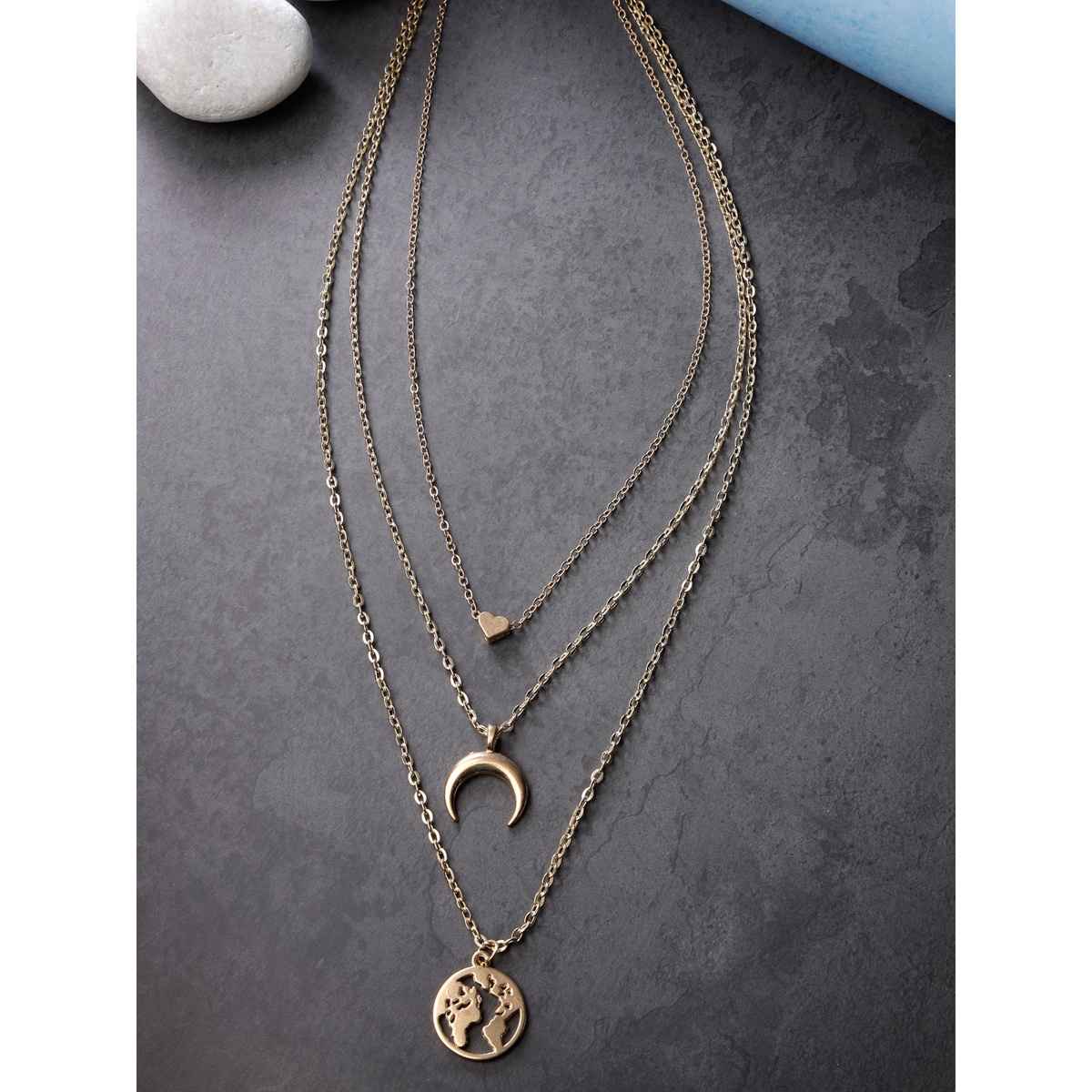 Scintillare By Sukkhi Latest 3 Layered Western Non Precious Base Metal Gold Plated Pendant Necklace