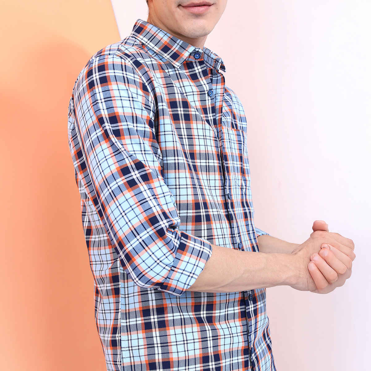 HIGHLANDER Men's Slim Fit Tartan Checked Casual Shirt | Blue - XL