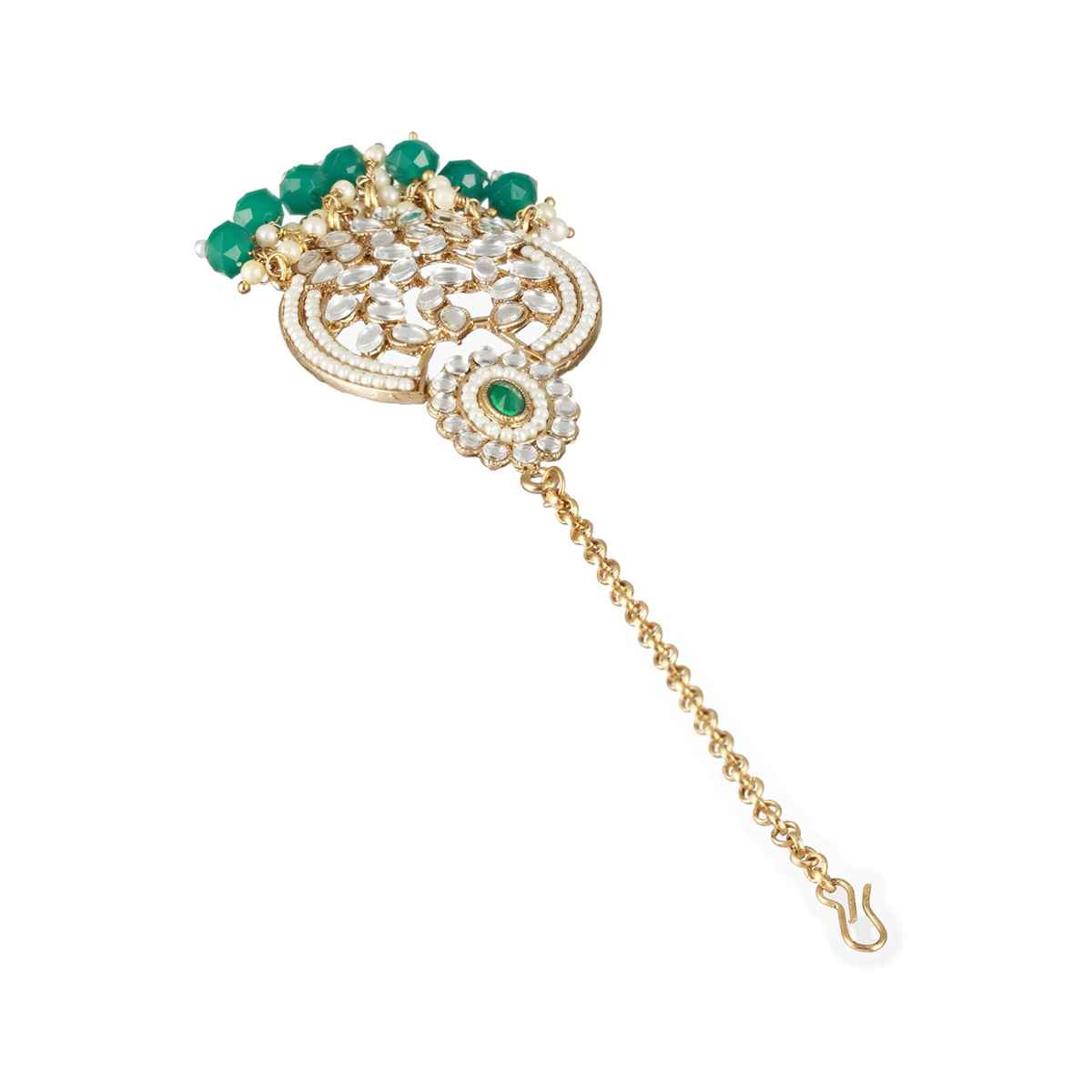 Aatmana Gold-Plated & Kundan-Studded Green Maangtikka