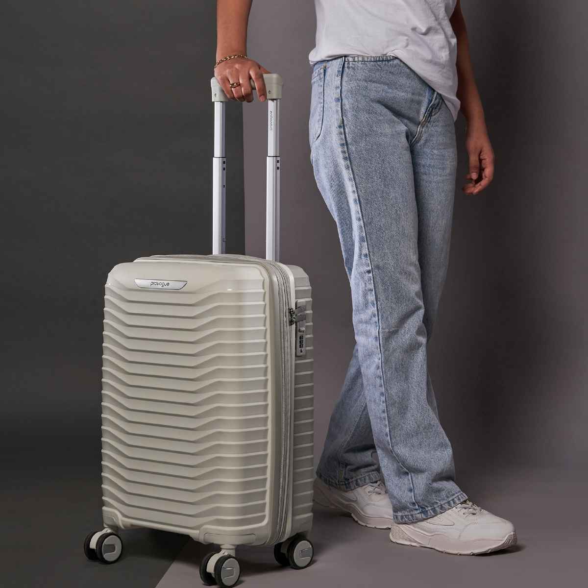 Provogue Coral Hard-Sided PP Medium Luggage Trolley Bag | Grey Cloud-timberwolf Grey - 65 cm