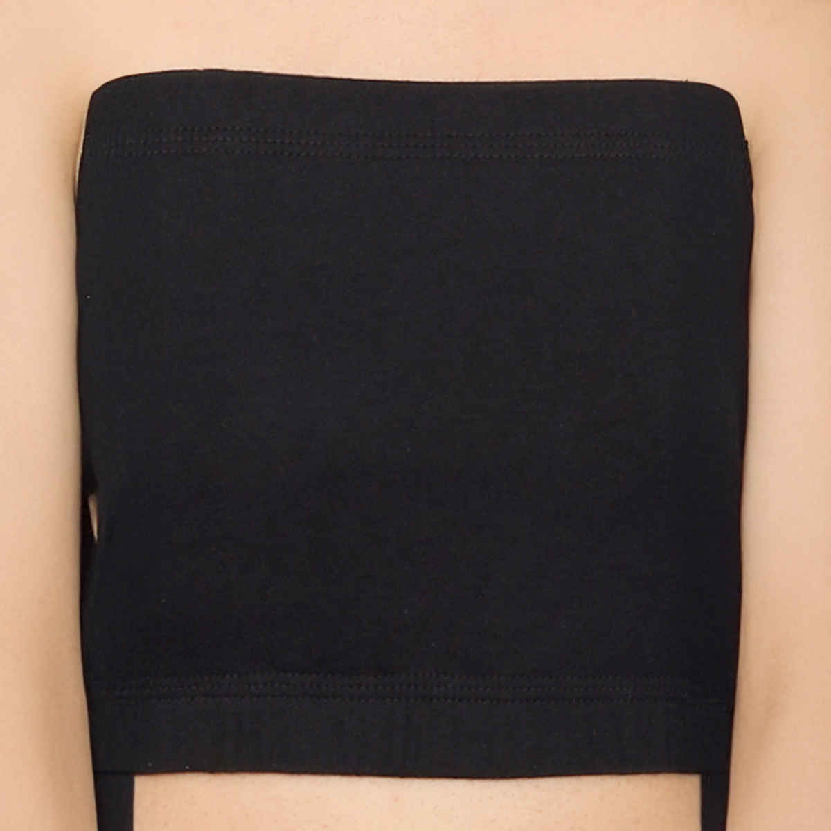 D'chica Double-Layer Cotton Strapless Bra | Non Padded Bandeau | Solid Black - L