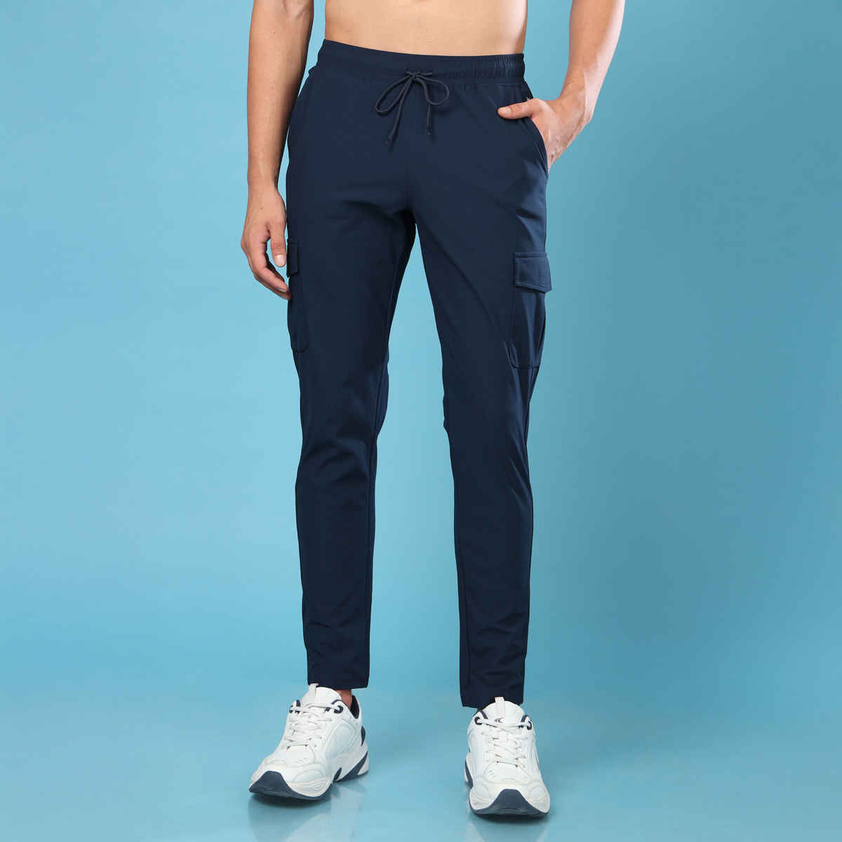 Technosport Men Poly Solid Relax Fit Sports Cargo Trackpants with DURACOOL+ | Navy | M