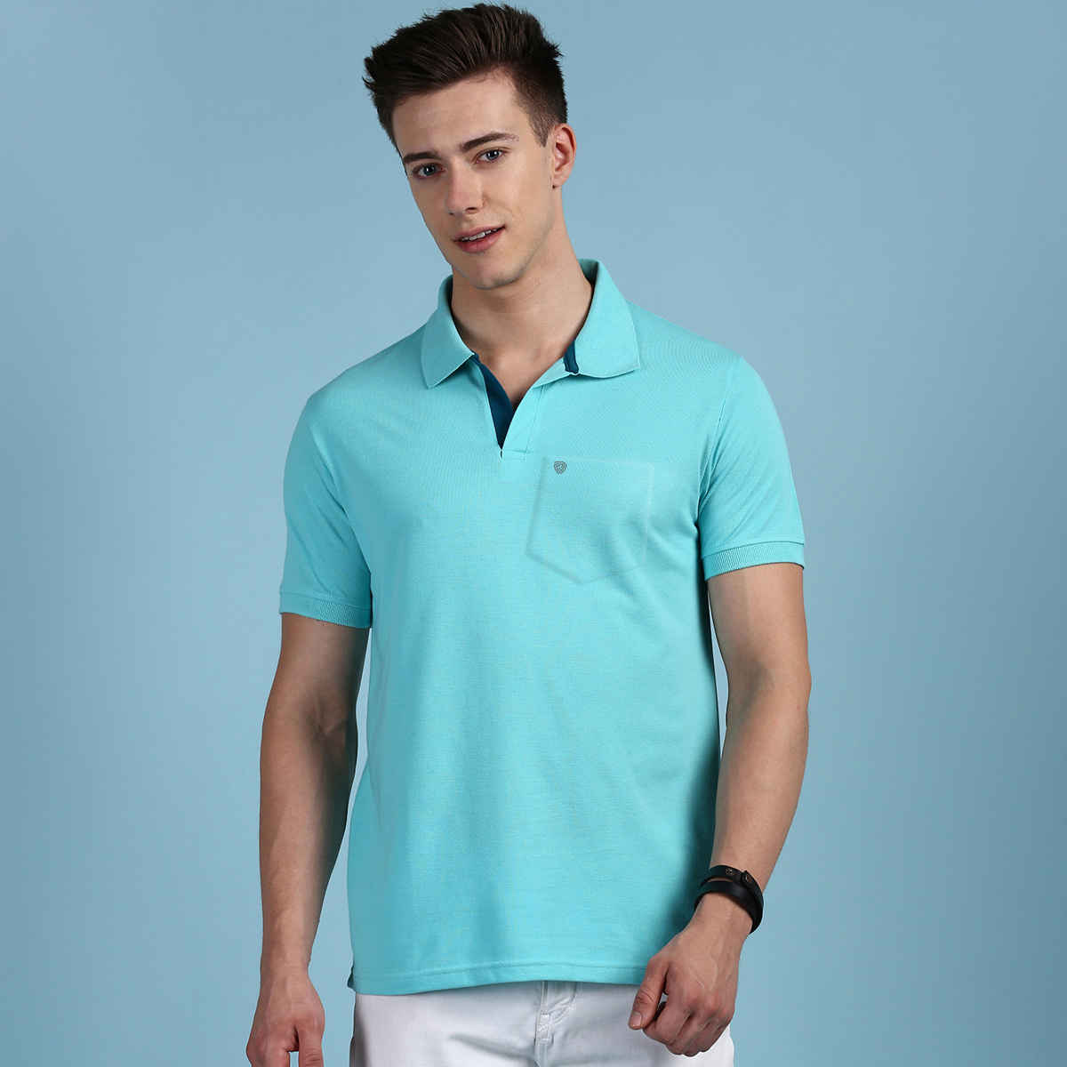 Lux Cozi Men's Solid Cotton Polo T-shirt with Pocket | Pool Blue - M