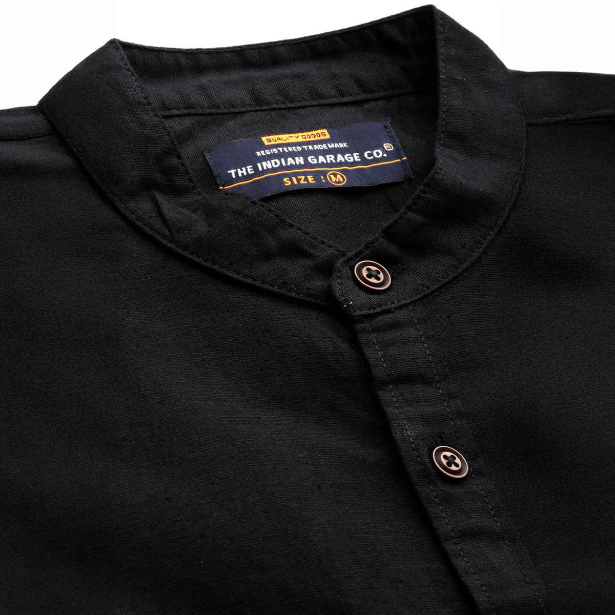 The Indian Garage Co Men's Slim Fit Solid Casual Shirt | Black - L