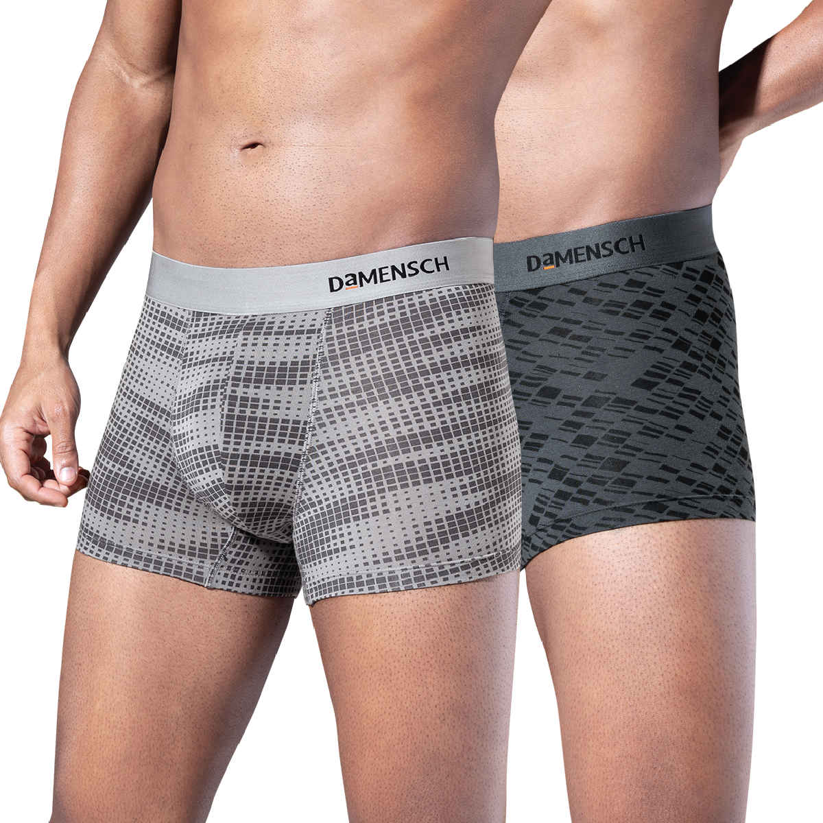 DaMENSCH Modal Men's Underwear Trunk | Pack of 2 | Silver, Grey - XL