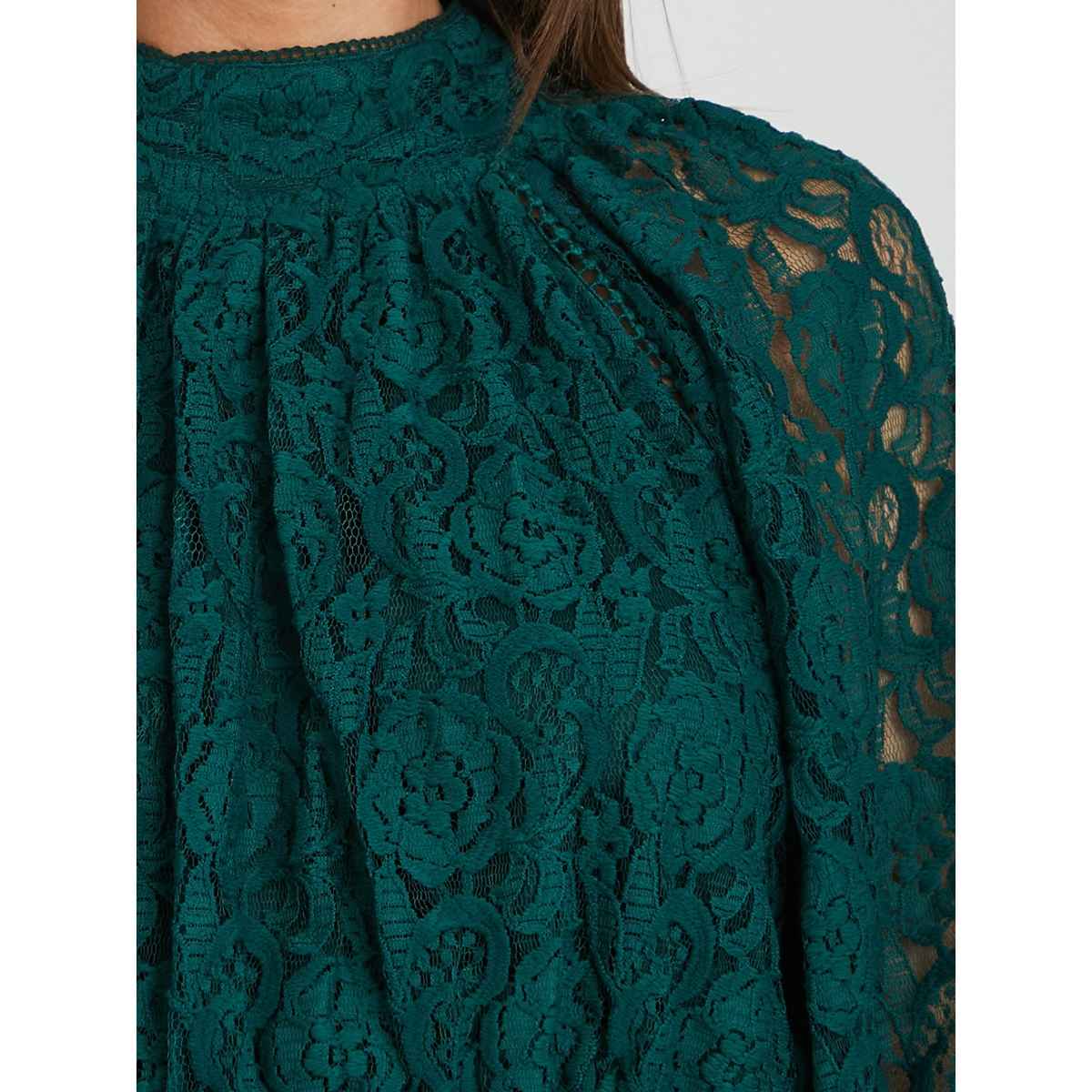 Styli Women's Casual Wear Self Design High Neck Long Sleeves Crop Blouson | Green - M