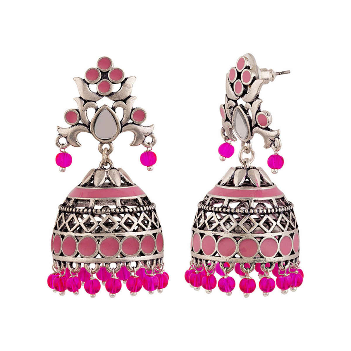Voylla Rangabati Pink Embellisheds Jhumka Earrings