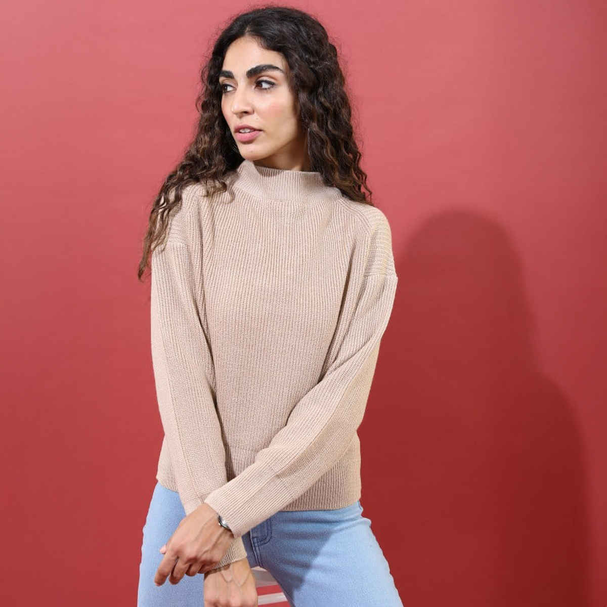 Ketch Women High Neck Long Sleeve Sweater | Nude-Coloured | S