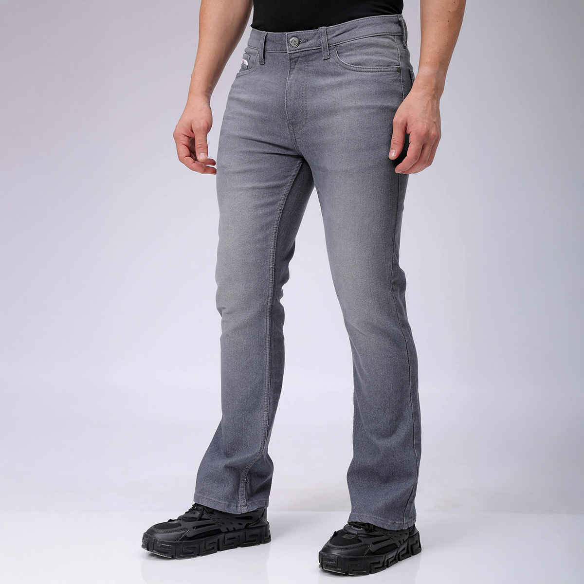 The Indian Garage Co Men's Slim Fit Solid Casual Regular Jeans | Grey | 38