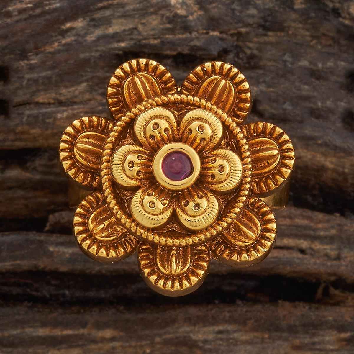 Kushal s Fashion Jewellery Ruby Gold-Plated Synthetic Stones Antique Finger Ring | 435975