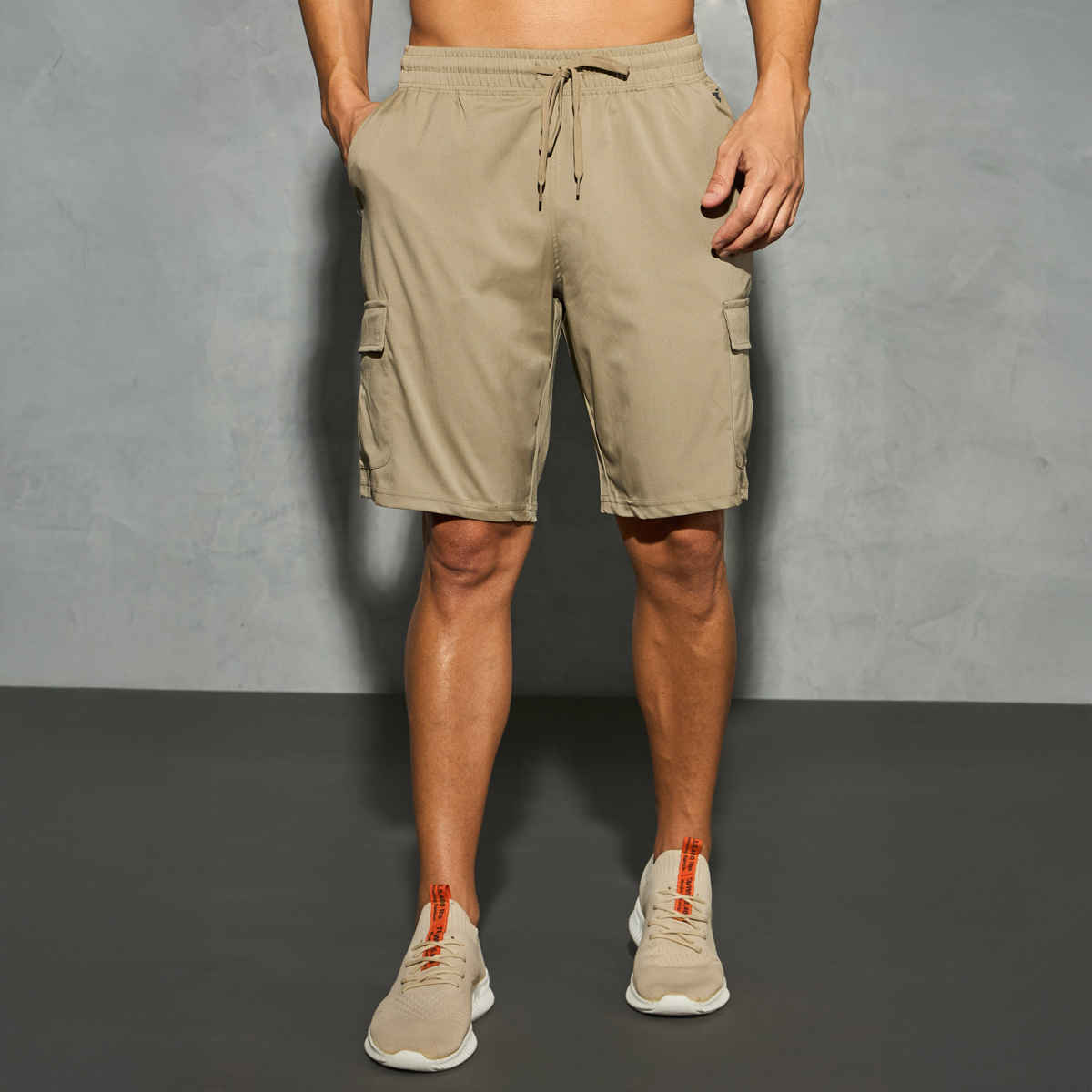 Technosport Men Poly Solid Slim Fit Sports Shorts with TS FLEXI | Khaki | XL