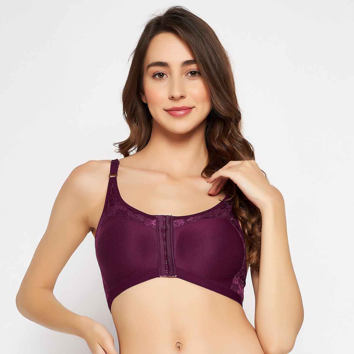Clovia Women Non-Padded Non-Wired Spacer Cup Front Open Figure Bra - Cotton Rich | Purple | 32D