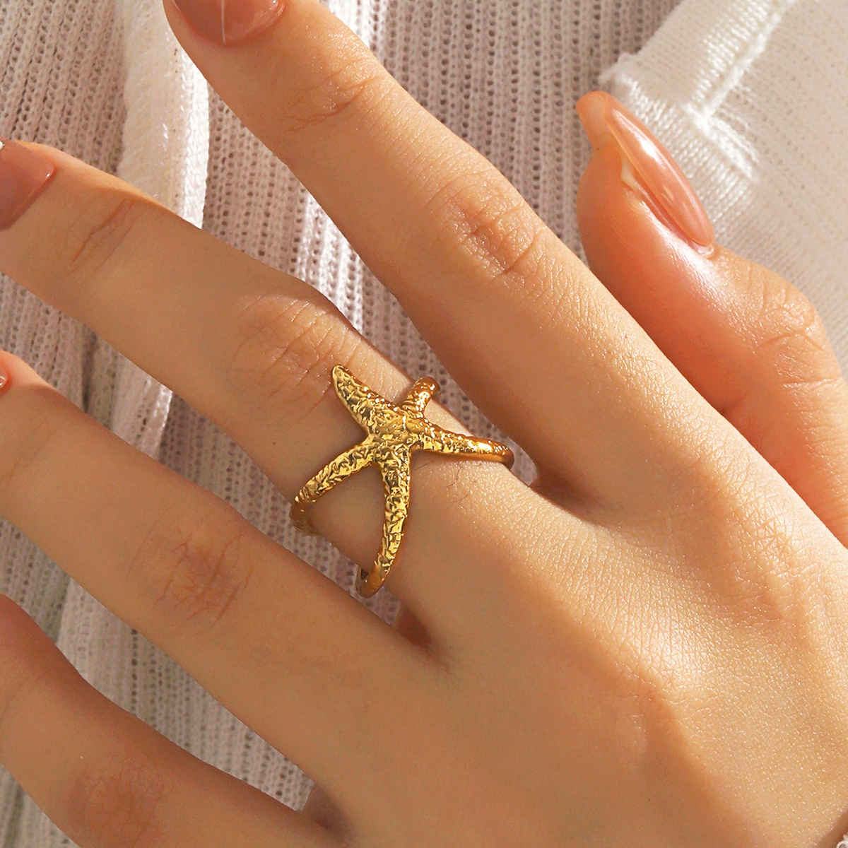 Label She Gold Plated Stainless Steel Star Themed Contemporary Ring | LS-RNG-72189