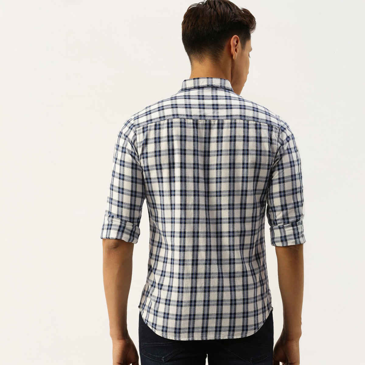 The Indian Garage Co Men's Slim Fit Checkered Casual Shirt | White - M