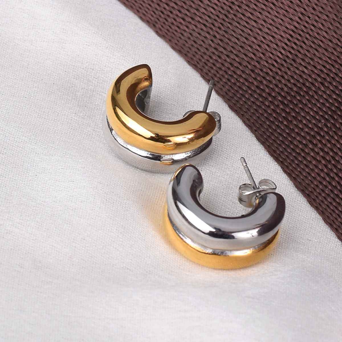 Palmonas Golden Silver Chunky Hoop Earrings For Womens | Waterproof And Anti-Tarnish
