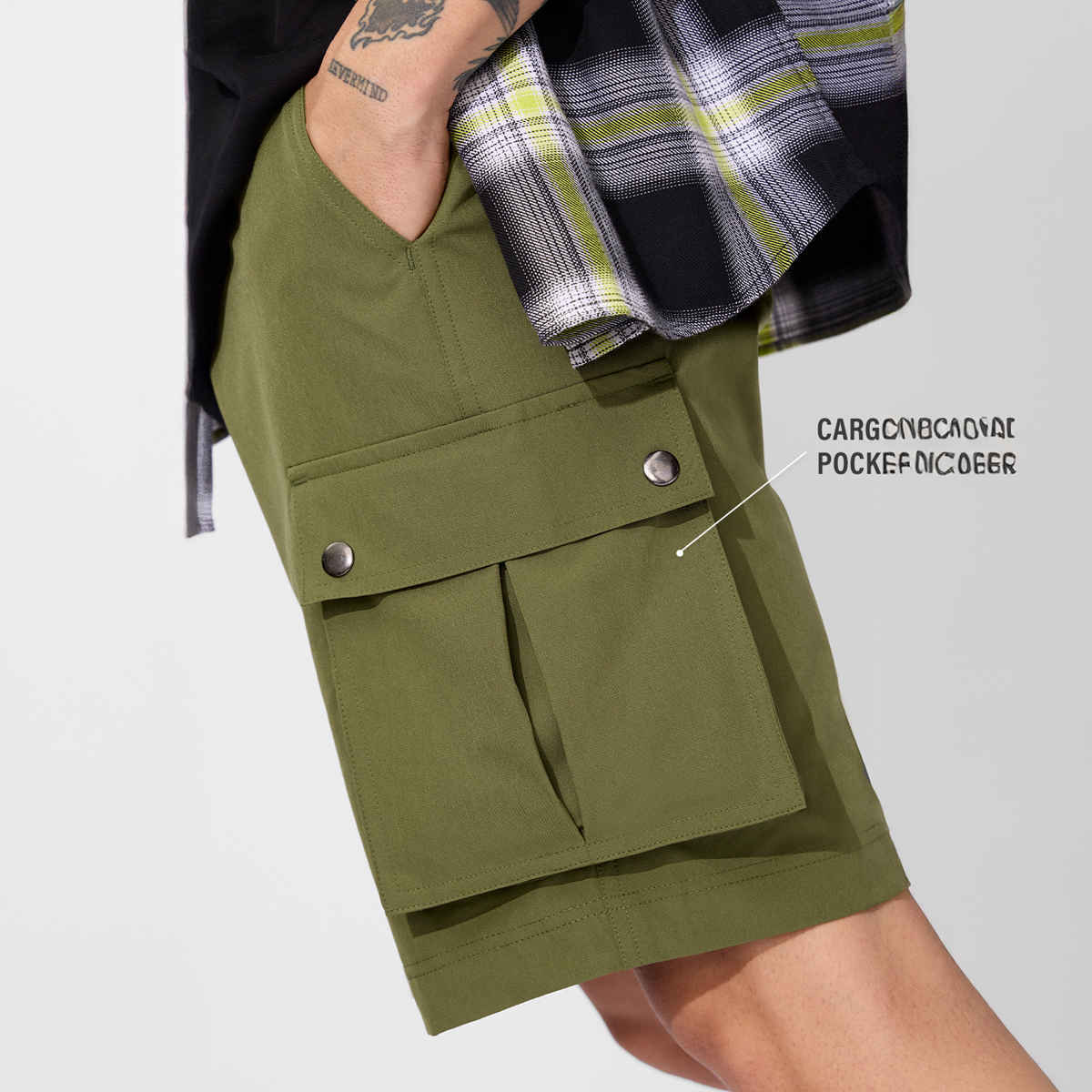 The Souled Store Men's Solids Cargo Shorts | Military Olive - L