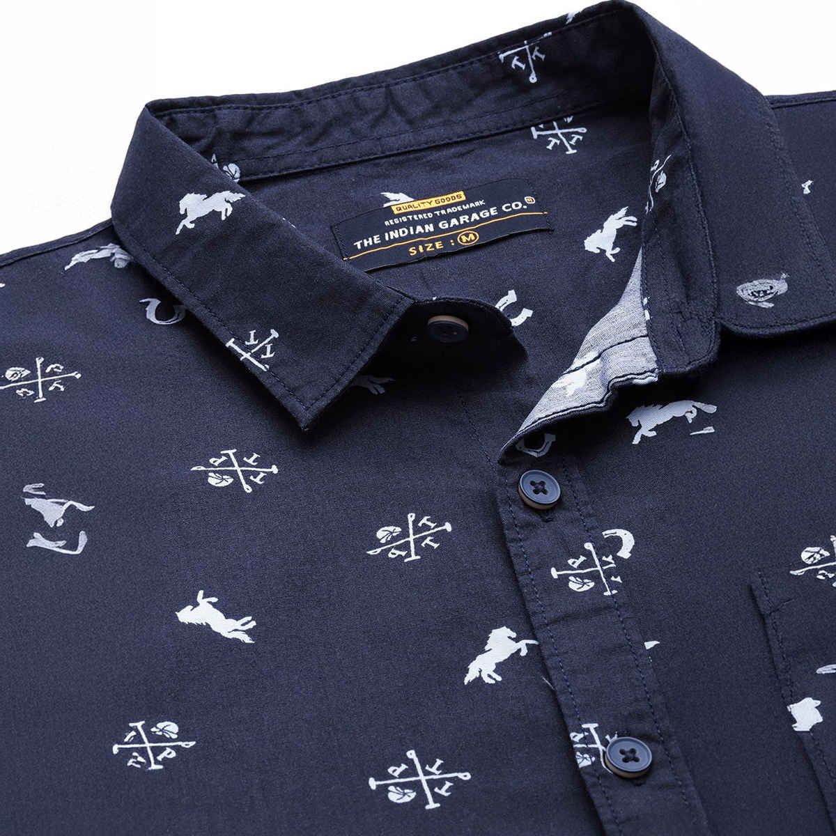 The Indian Garage Co Men's Regular Fit Animal Print Casual Shirt | Navy Blue - 2XL