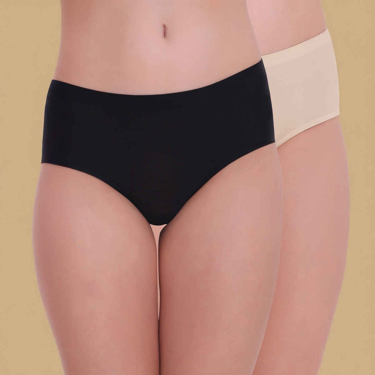 Plumbury Women s Seamless Hipster Panty | Pack Of 2 | Black-Beige - XL