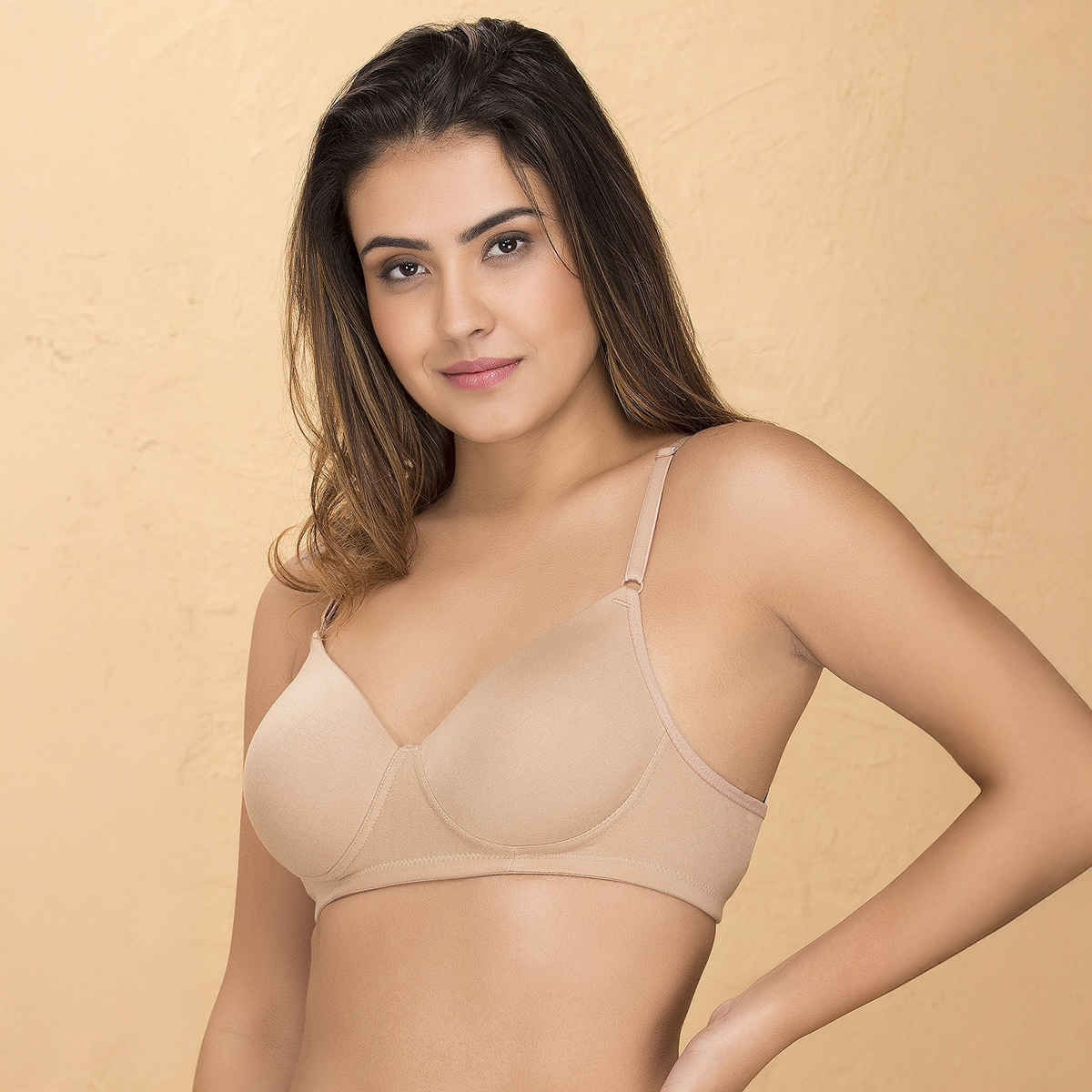 Clovia Women Padded Non-Wired Full Coverage T-Shirt Bra - Cotton Rich | Beige | 34D