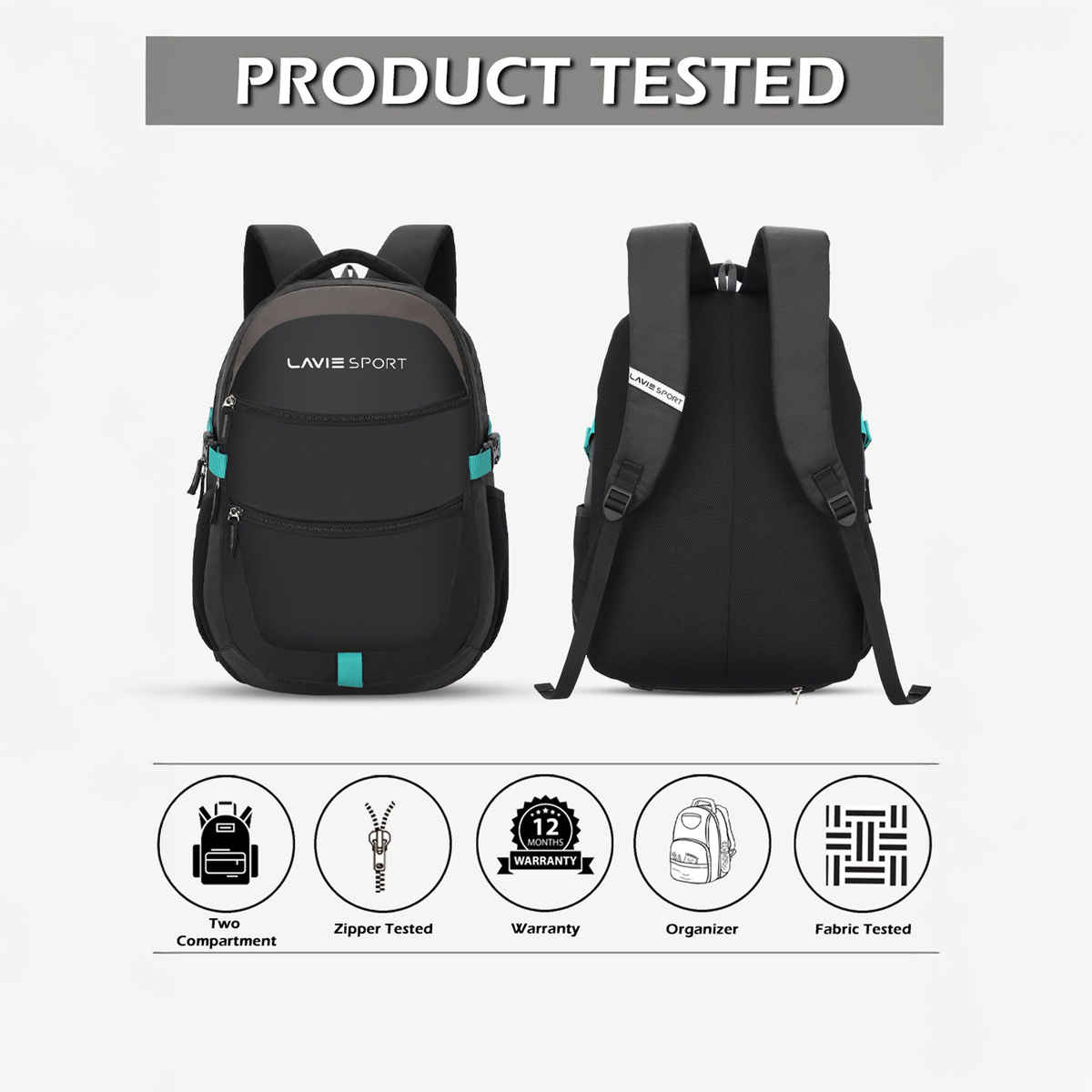 Lavie Sport Unisex Solid Polyester Padded Grab Handle Laptop Backpack | Black | M (31 x 20 x 46 cm)