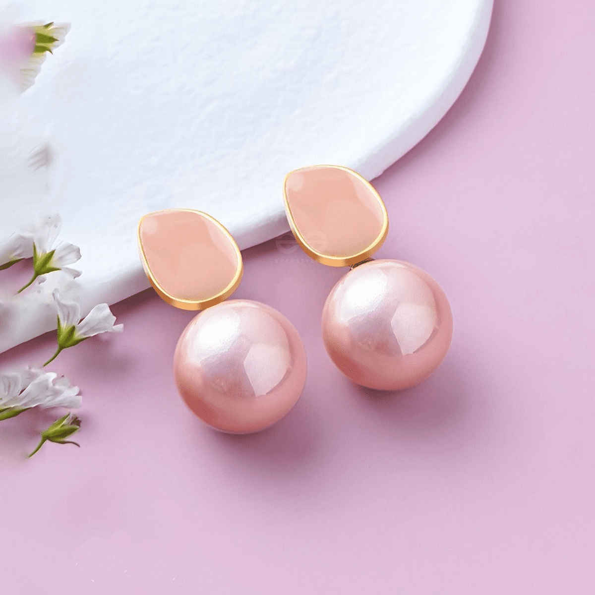 Jewels Galaxy Gold Plated Faux Pearl Enamelled Drop Earrings
